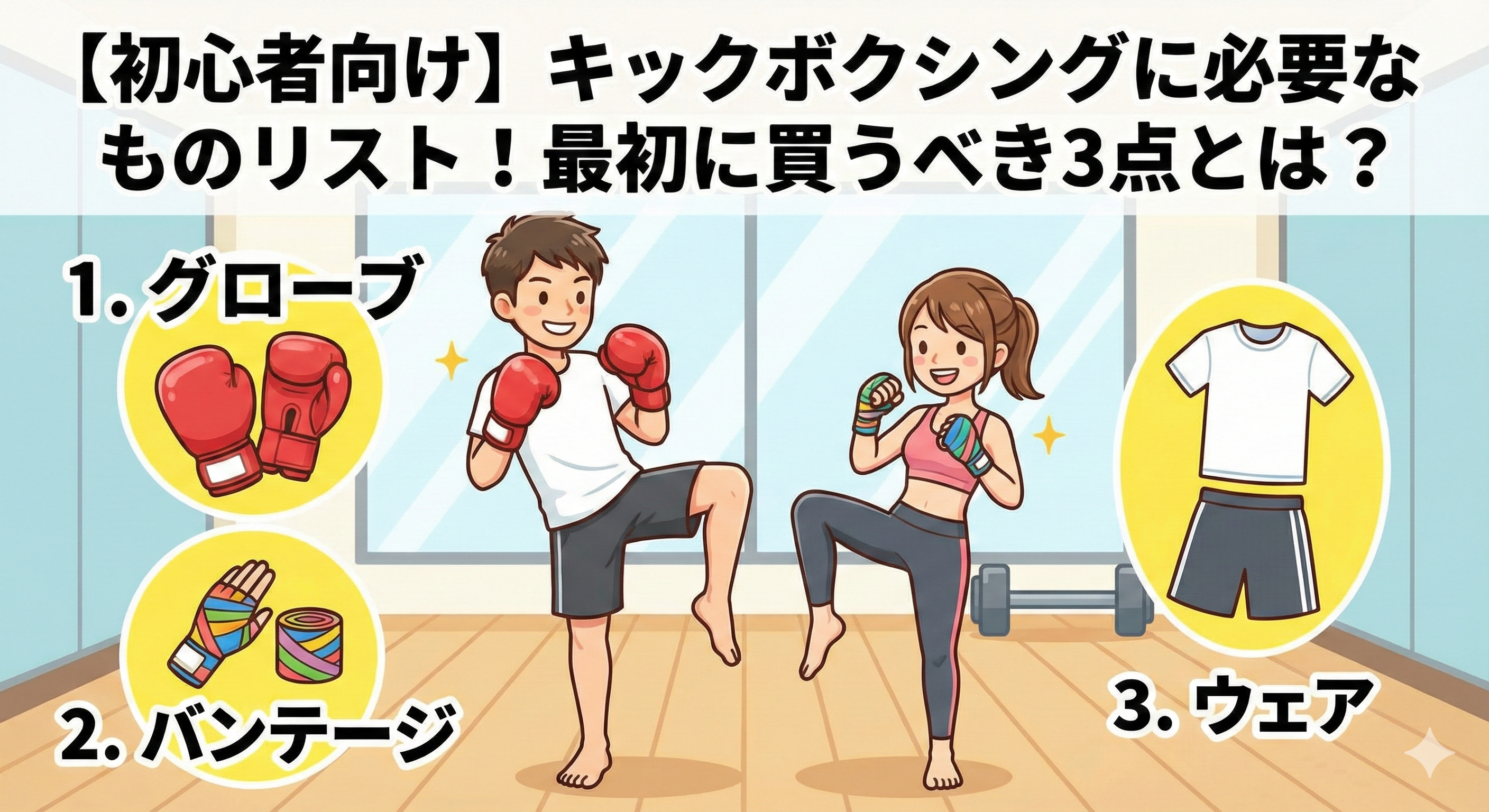 初心者向け】キックボクシングに必要なものリスト！買うべき3点とは 