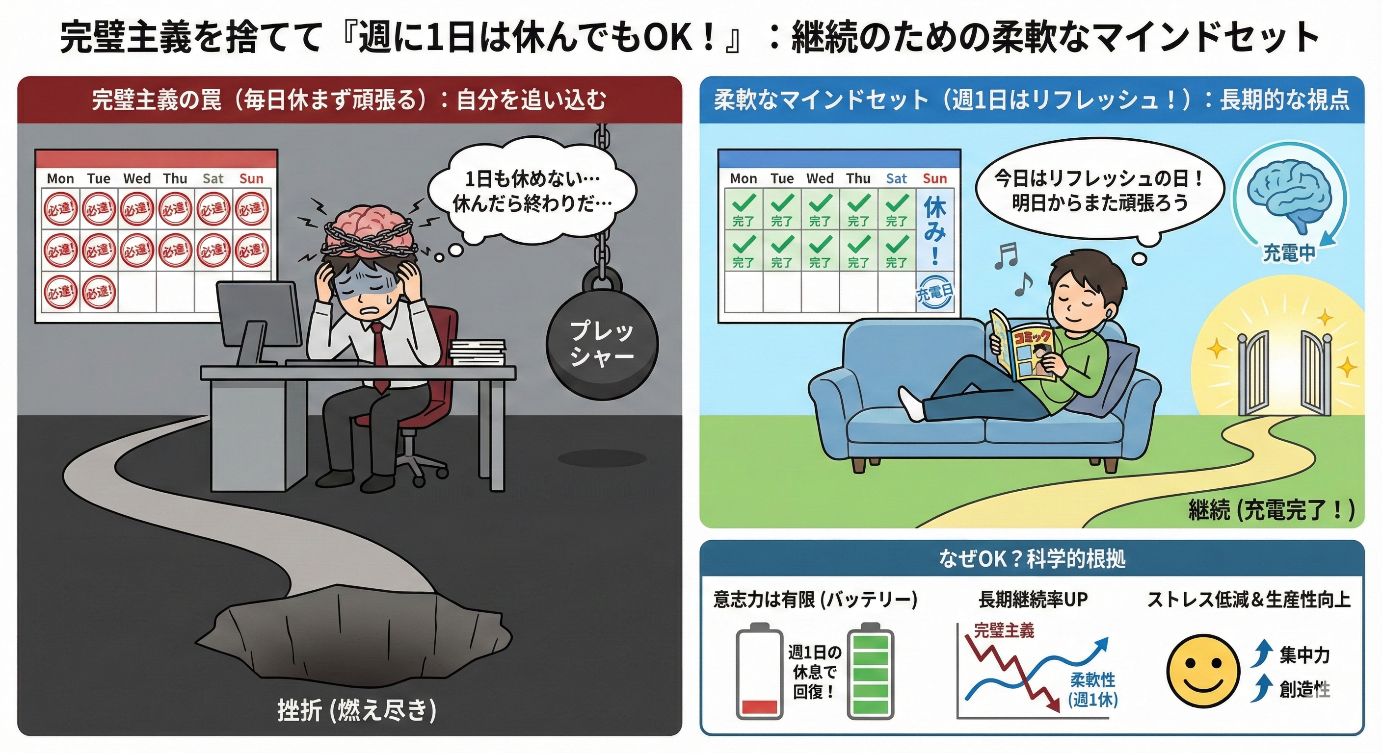 1日は休んでもOK！完璧主義を捨てる