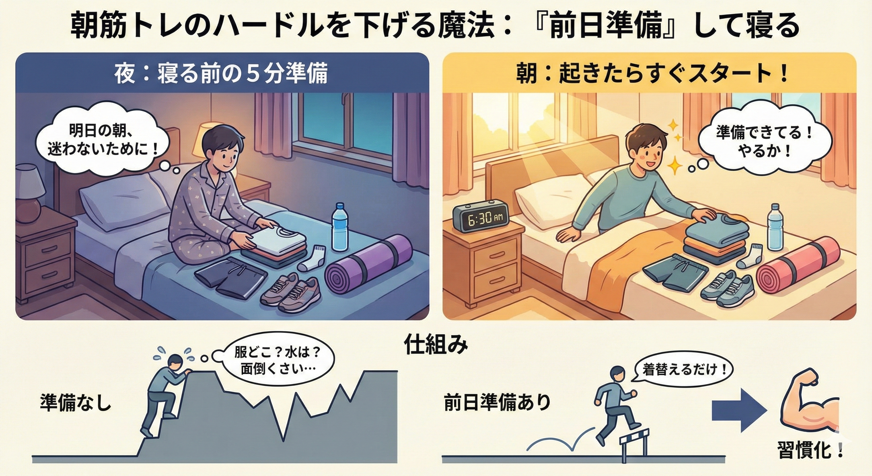 朝筋トレの準備をして寝る