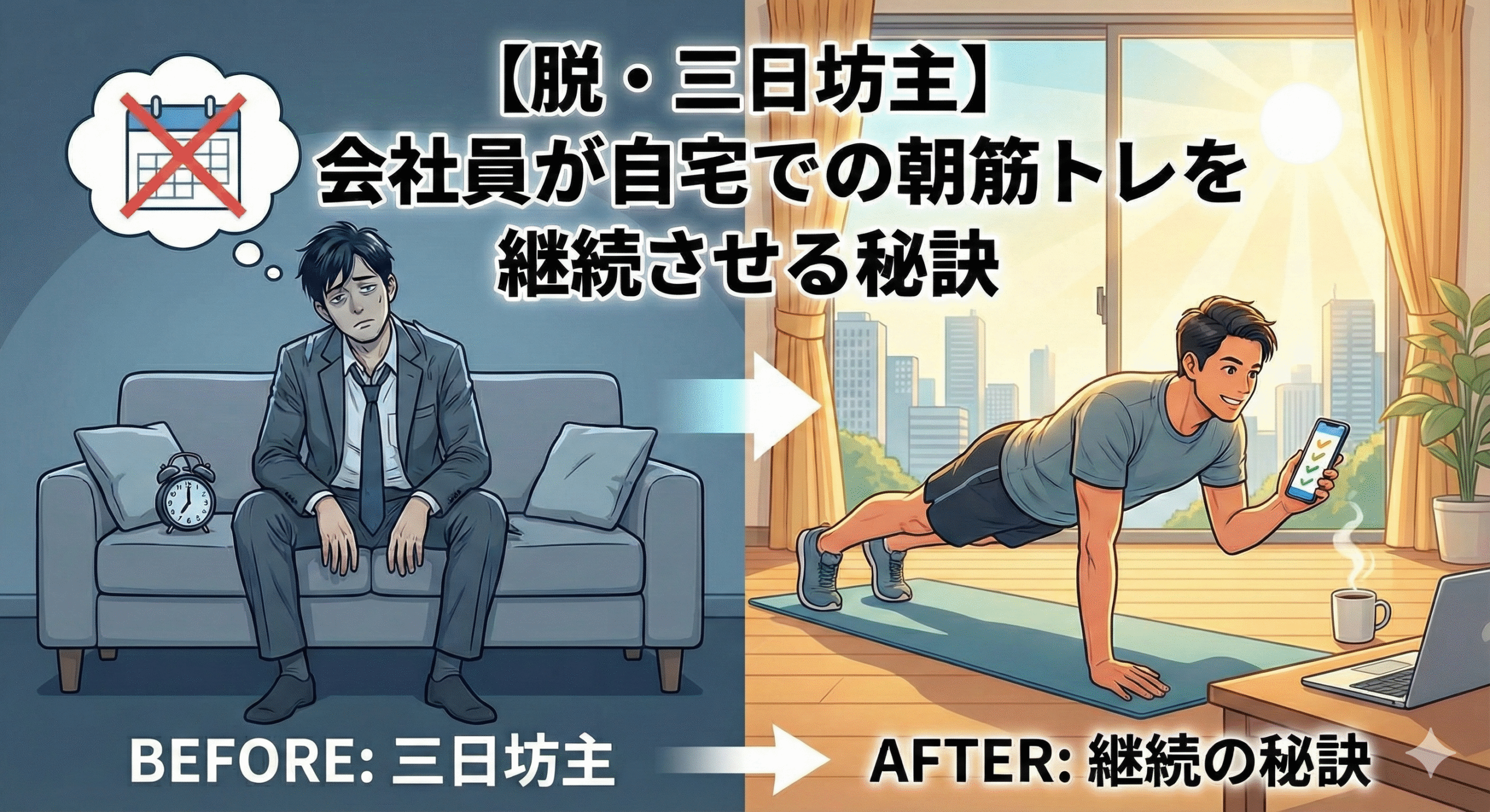【脱・三日坊主】会社員が自宅での朝筋トレを継続させる秘訣