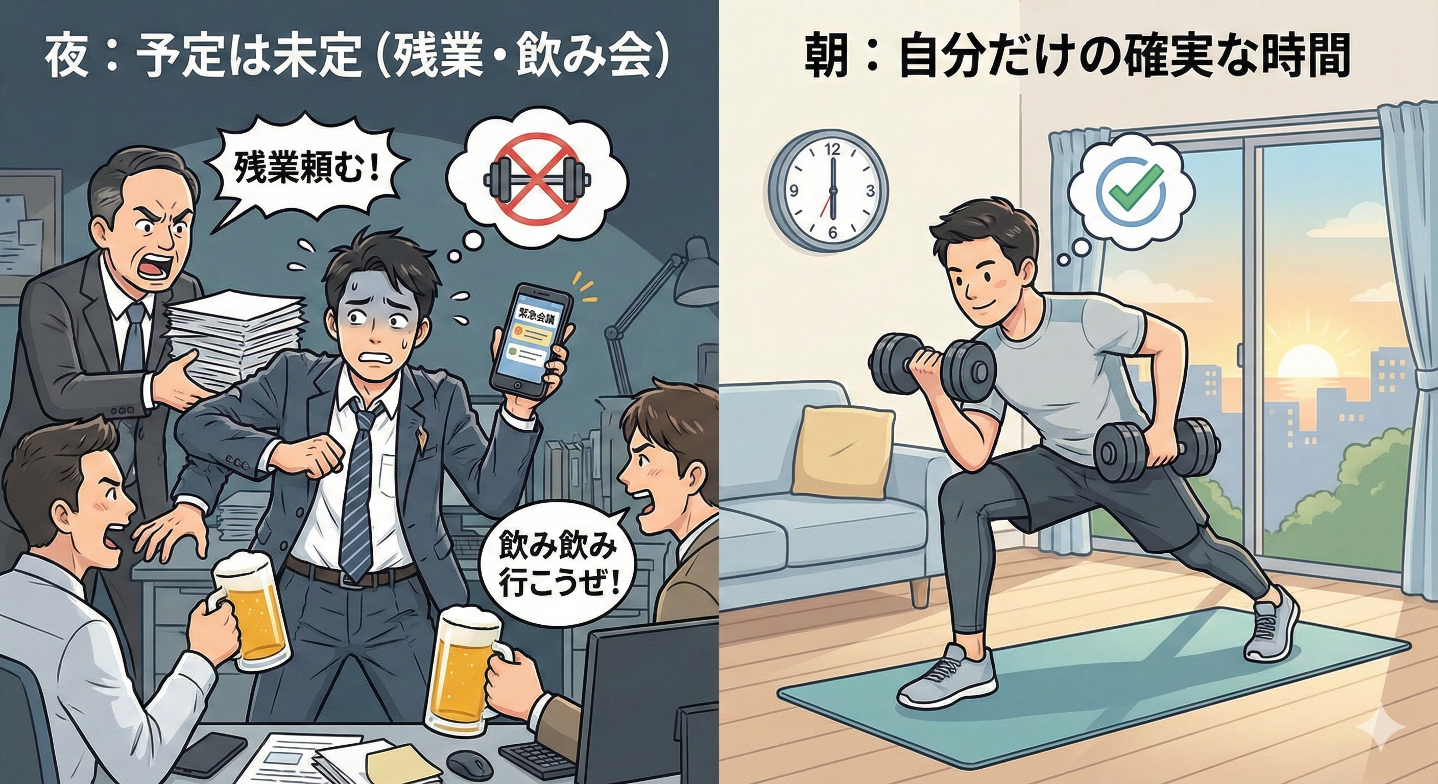 朝は急な残業や飲み会に邪魔されない