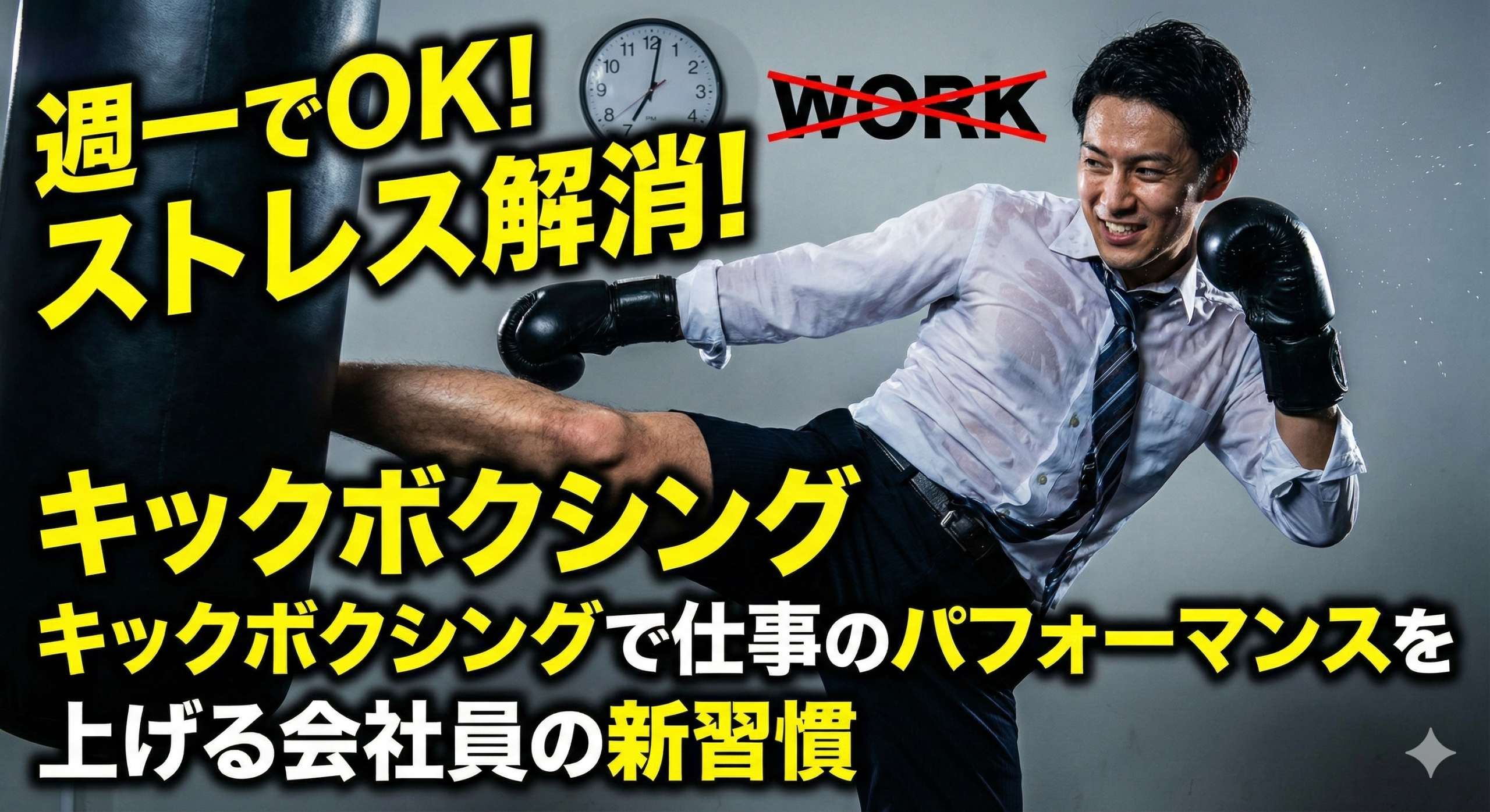 週一でOK!ストレス解消！キックボクシングで仕事のパフォーマンスを上げる会社員の新習慣