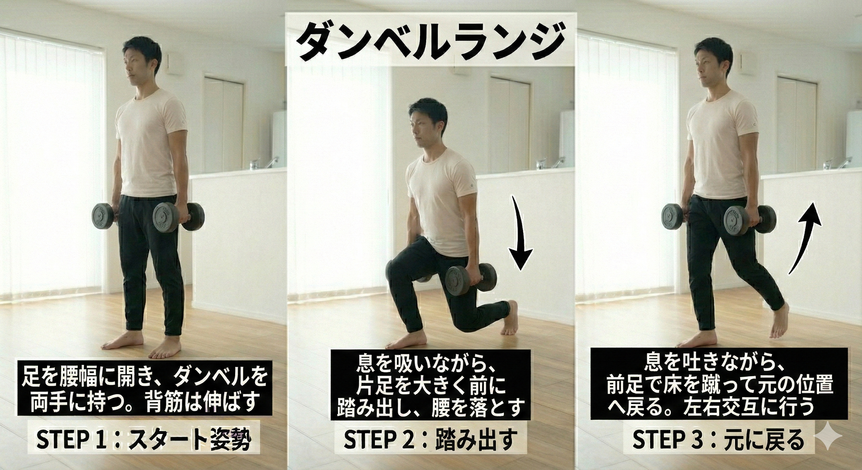 ダンベルランジ

