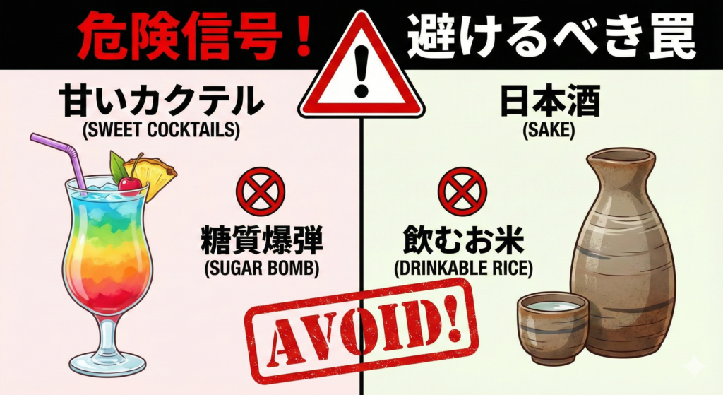 危険信号！避けるべき「甘いカクテル」と「日本酒」の罠