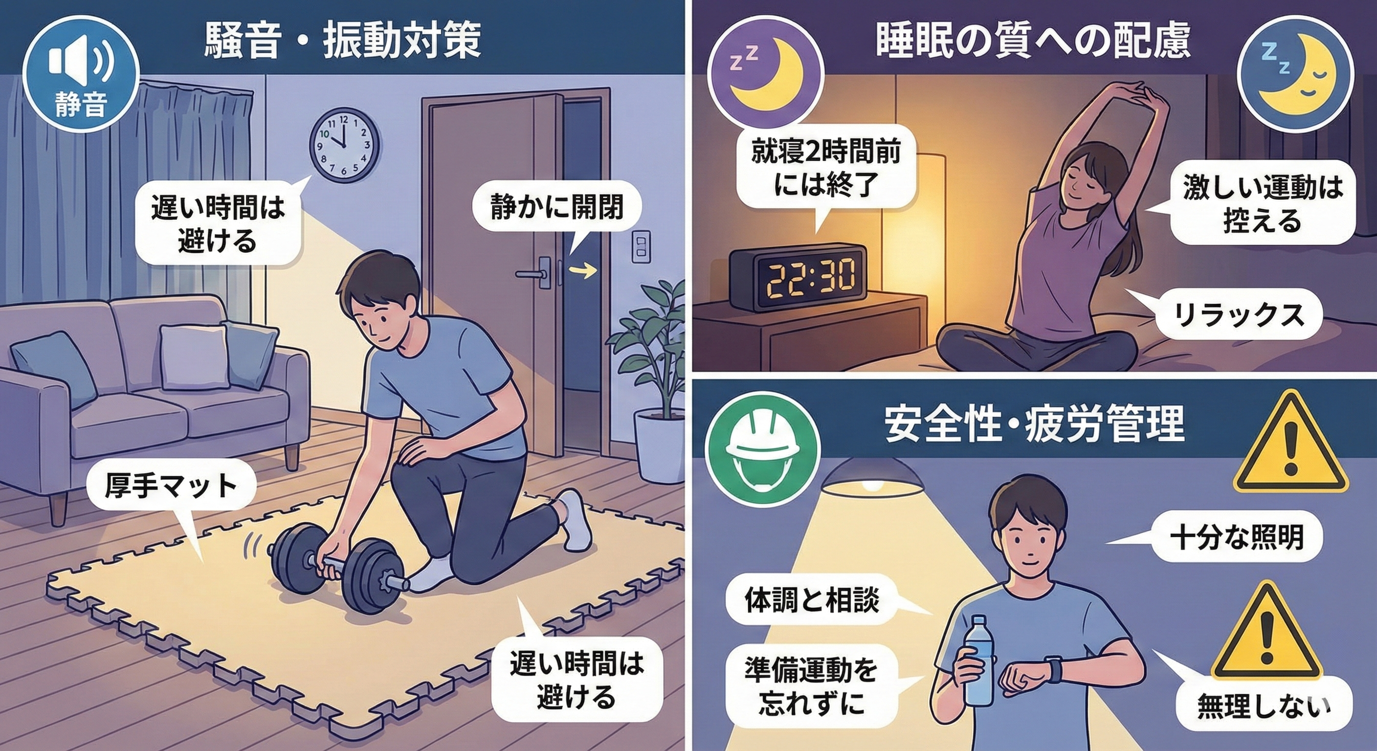 夜間自宅トレーニング注意
