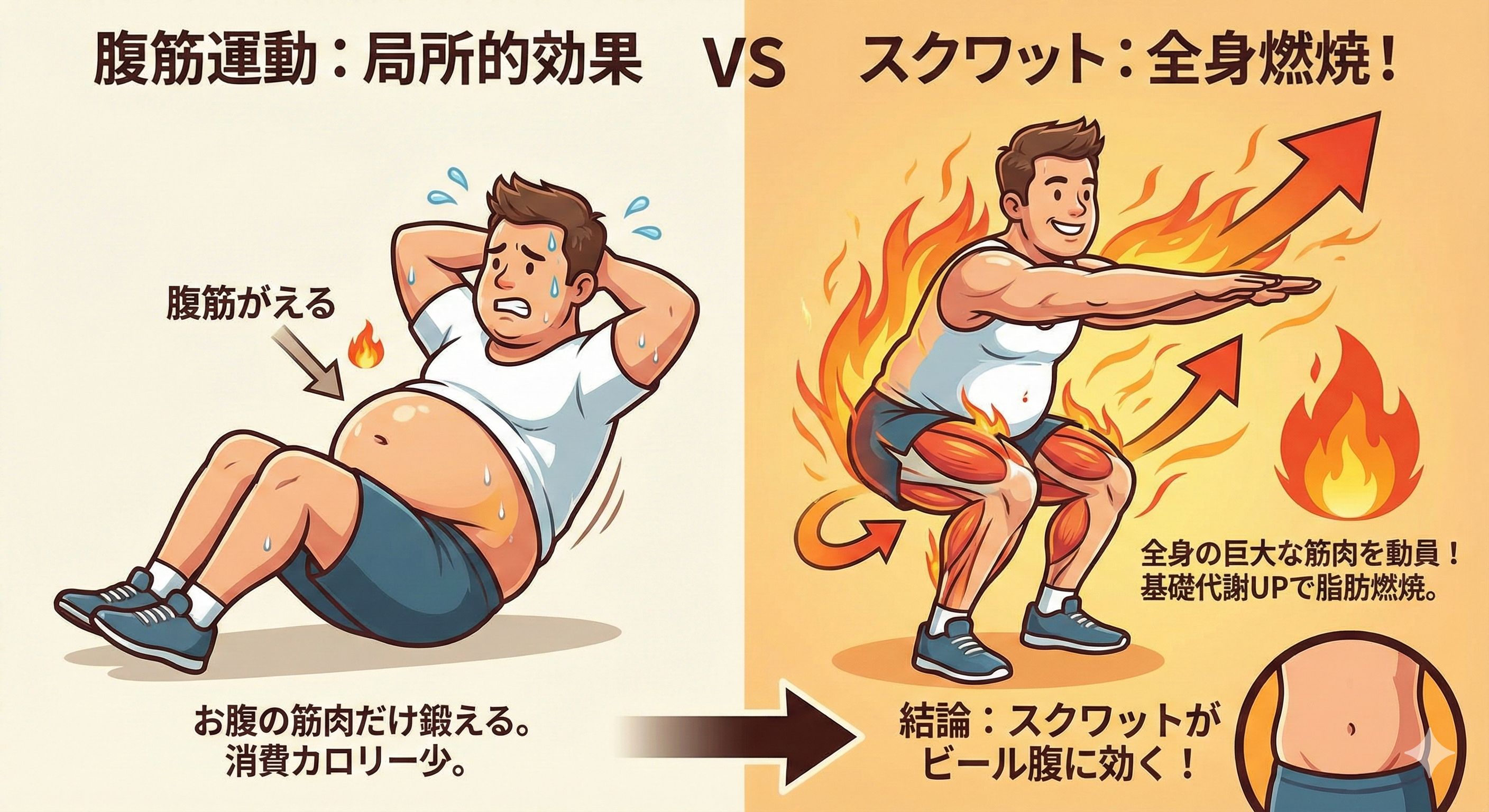 ビール腹は腹筋よりもスクワットが効く