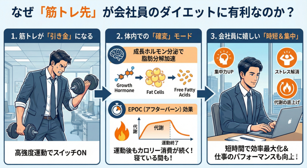 なぜ「筋トレ先」が会社員のダイエットに有利なのか？